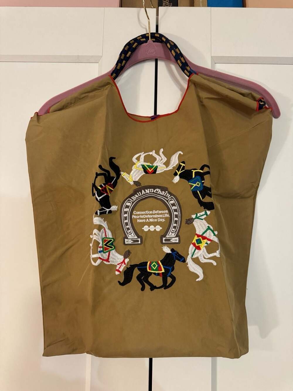 Ball & Chain Horse Embroidery Nylon Shopping Tote Bag with Rope Handles